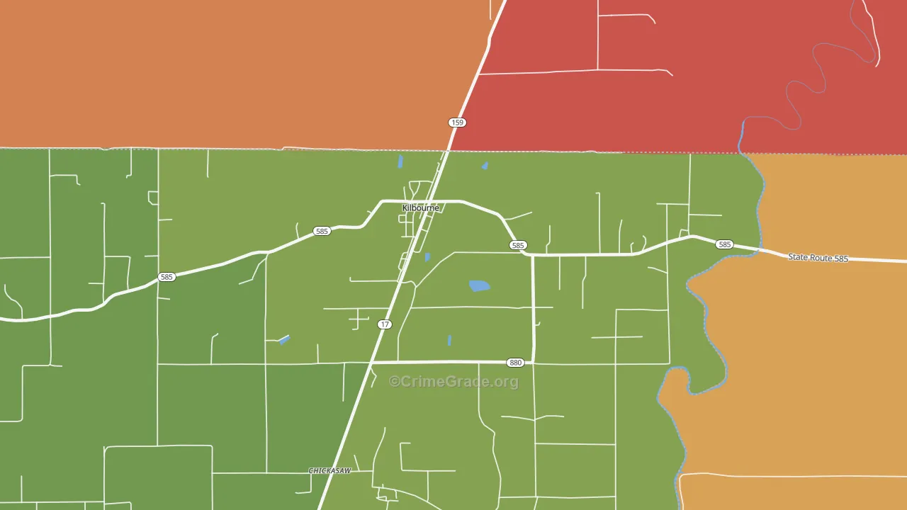 Kilbourne, LA Map of Burglary Rates