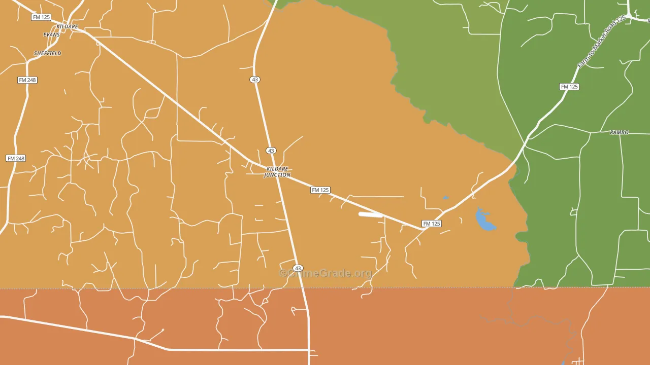Kildare Junction, TX Map of Burglary Rates