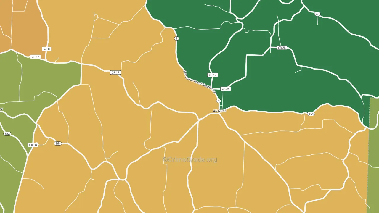 Kilgore, OH Map of Burglary Rates