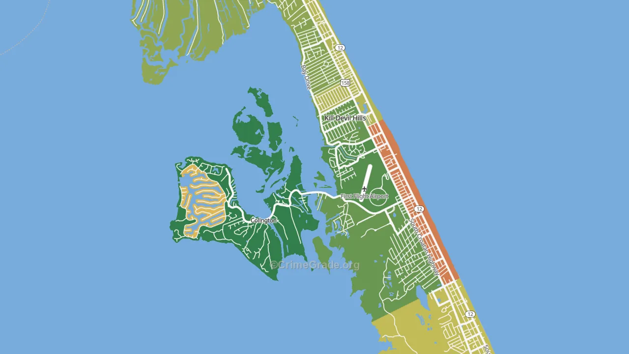 Kill Devil Hills, NC Map of Burglary Rates
