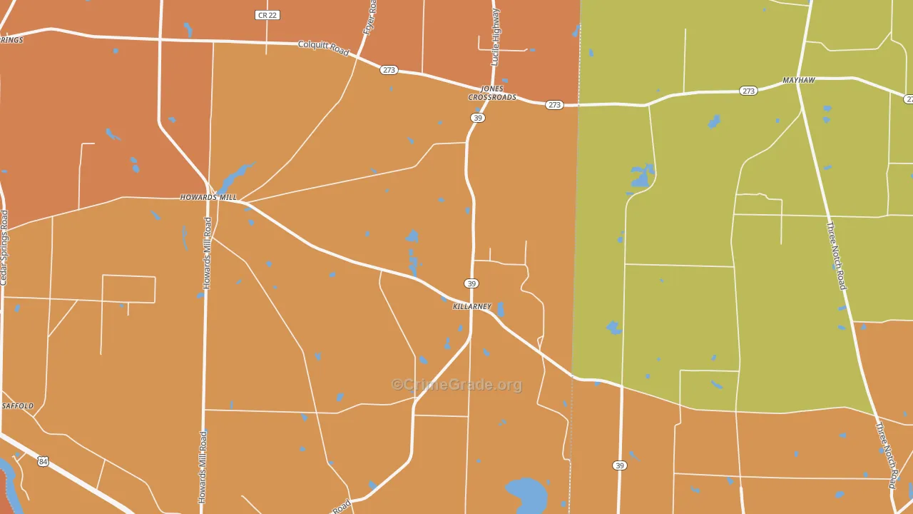 Killarney, GA Map of Burglary Rates