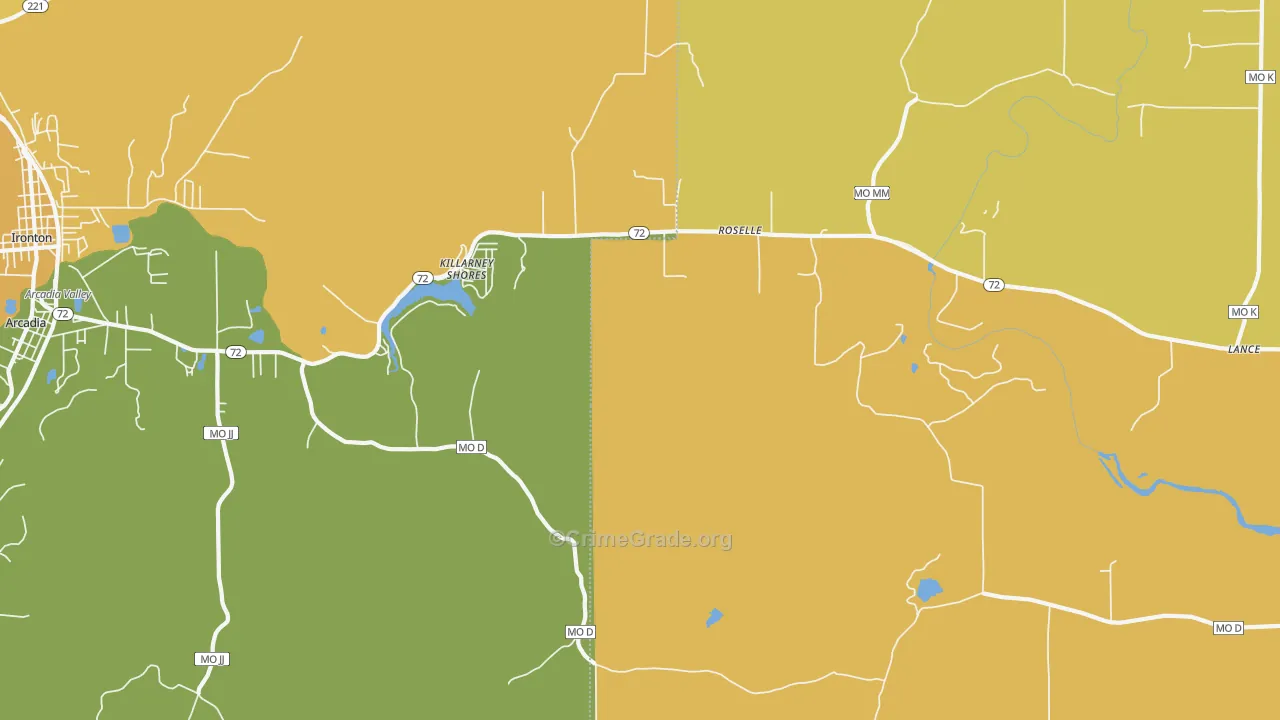 Killarney Shores, MO Map of Burglary Rates