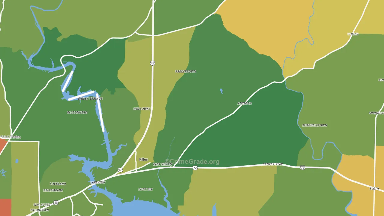 Killen, AL Map of Burglary Rates