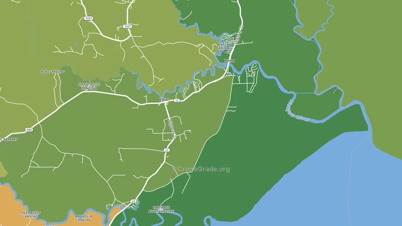 Killian, LA Map of Burglary Rates