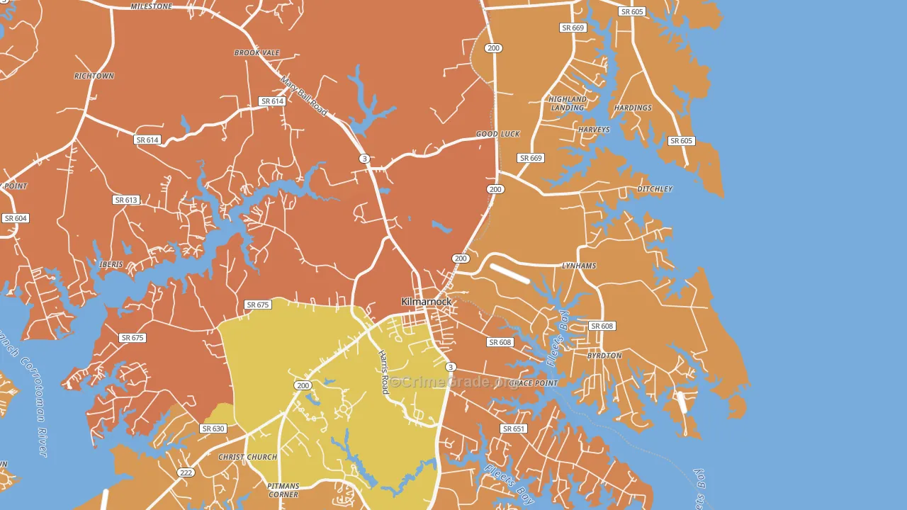 Kilmarnock, VA Map of Burglary Rates
