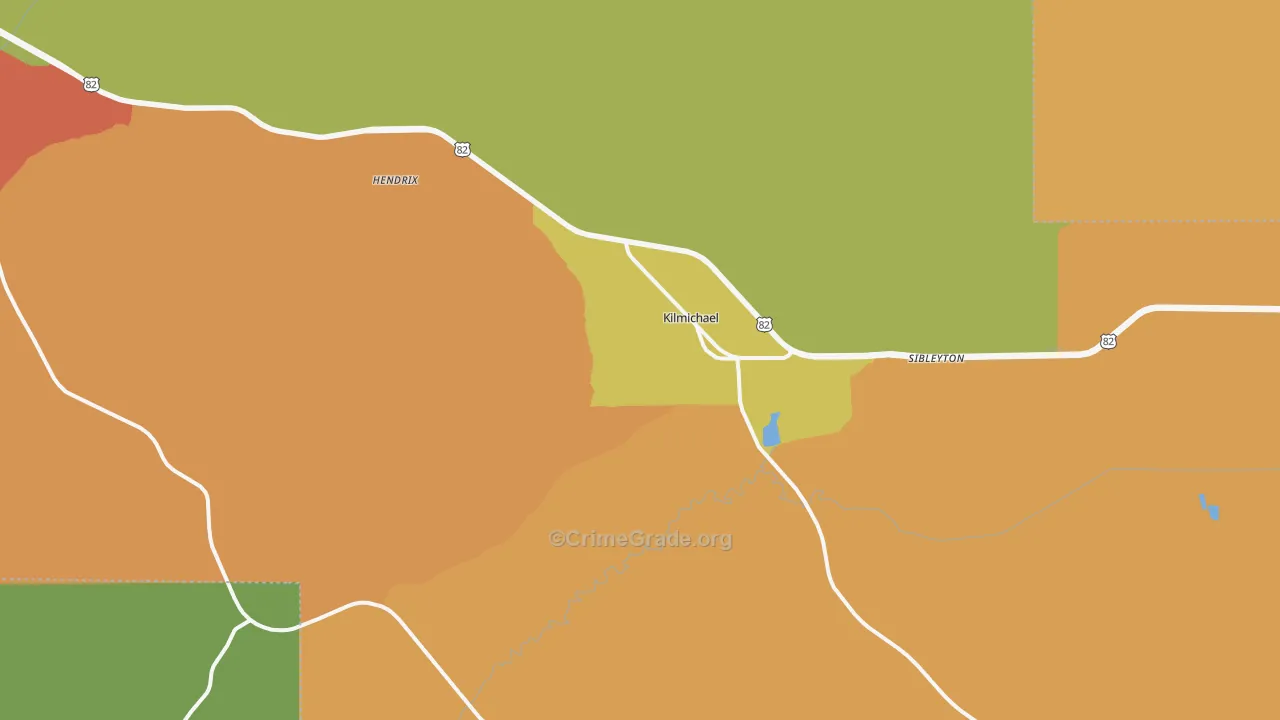 Kilmichael, MS Map of Burglary Rates