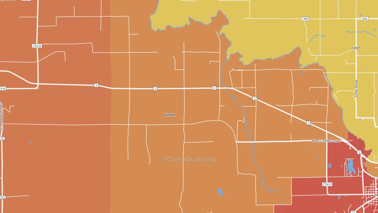 Kimball, WI Map of Burglary Rates