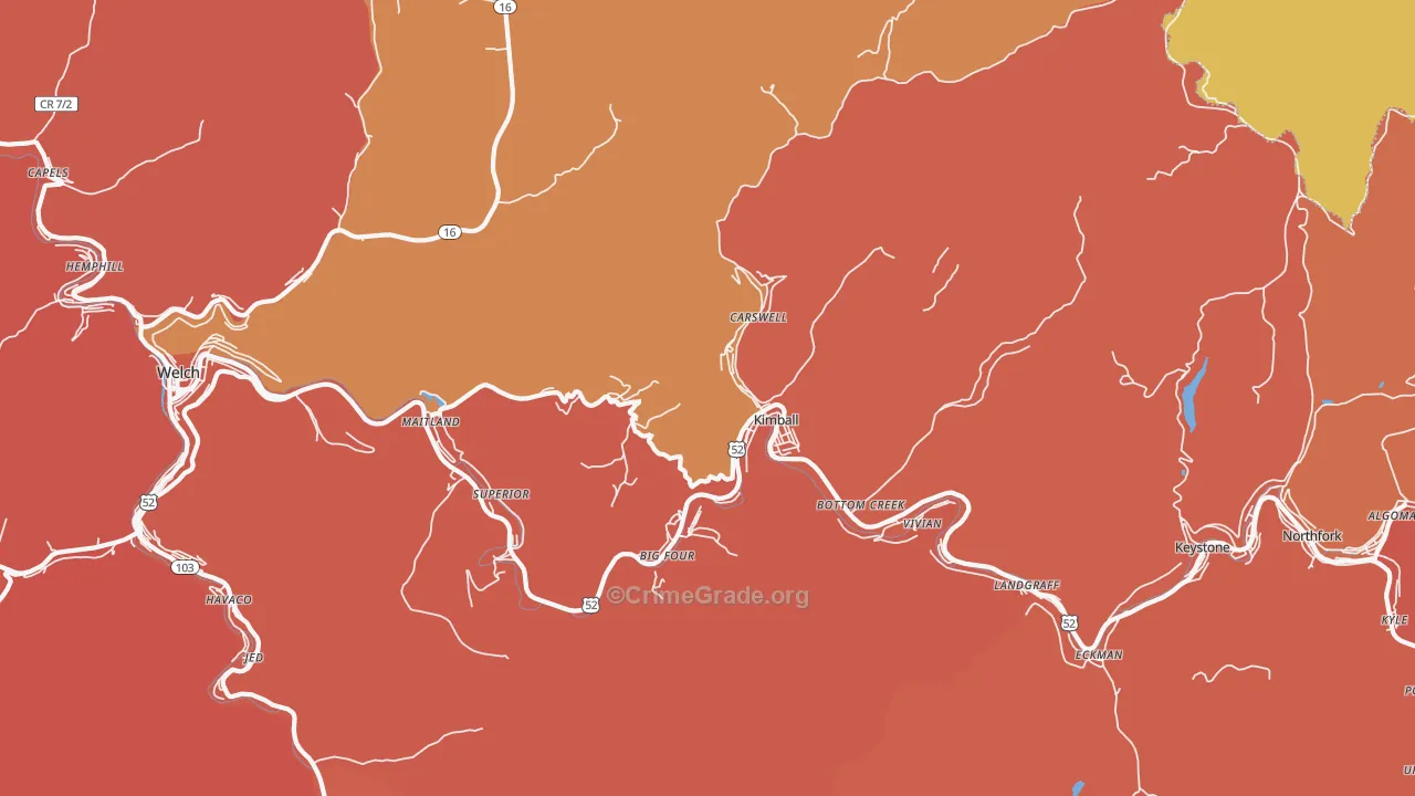 Kimball, WV Map of Burglary Rates