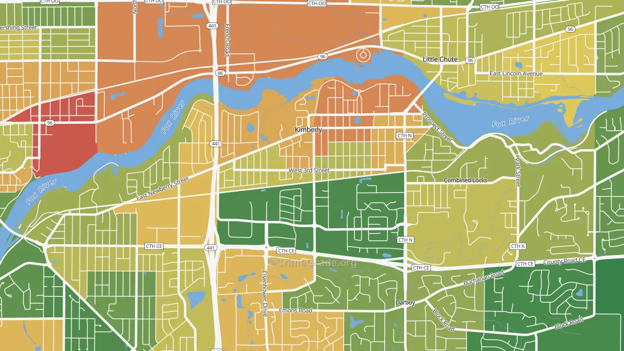 Kimberly, WI Map of Burglary Rates