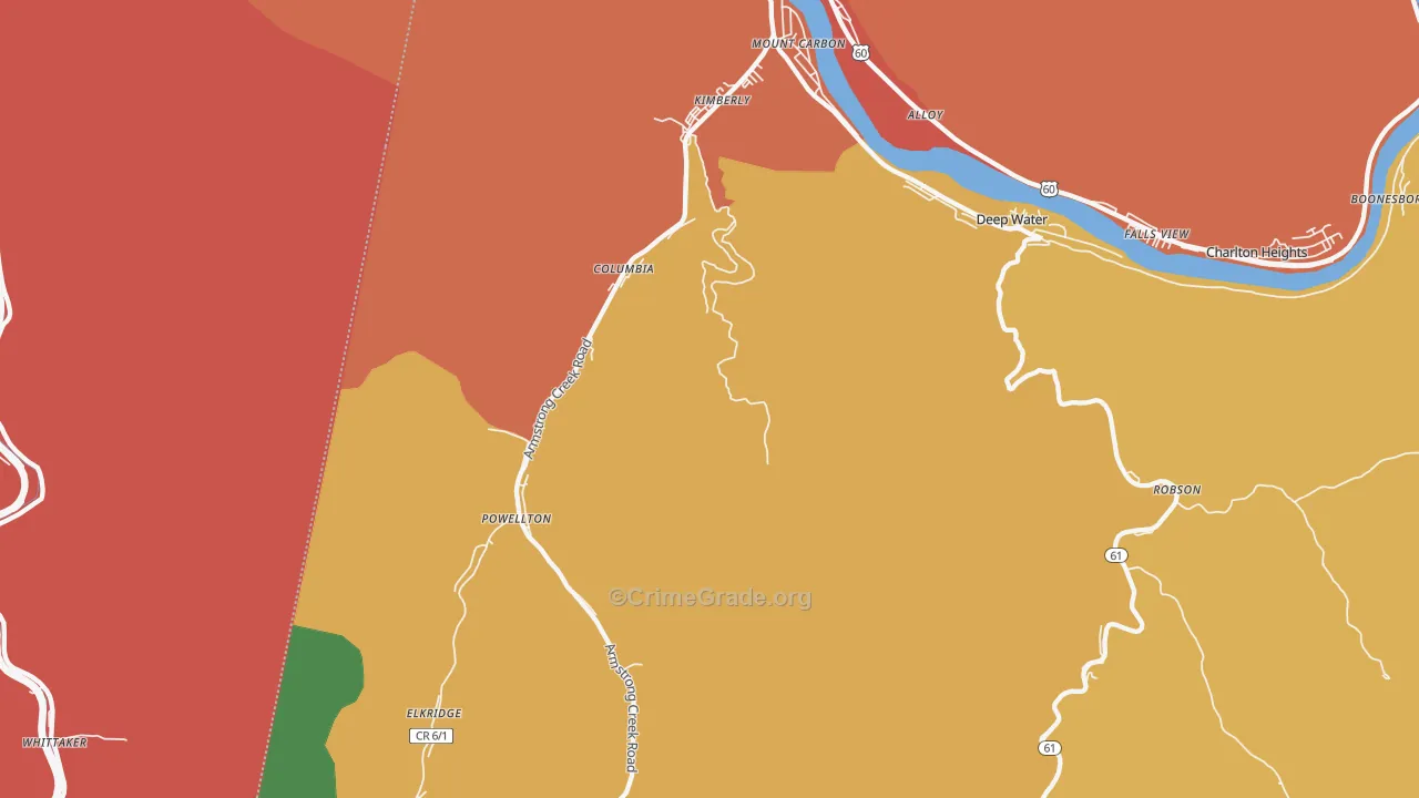 Kimberly, WV Map of Burglary Rates
