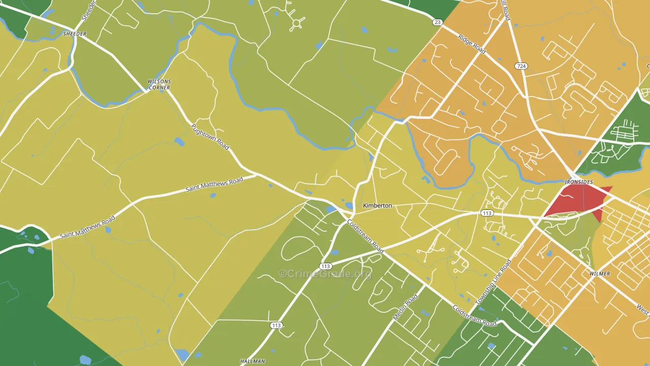 Kimberton, PA Map of Burglary Rates