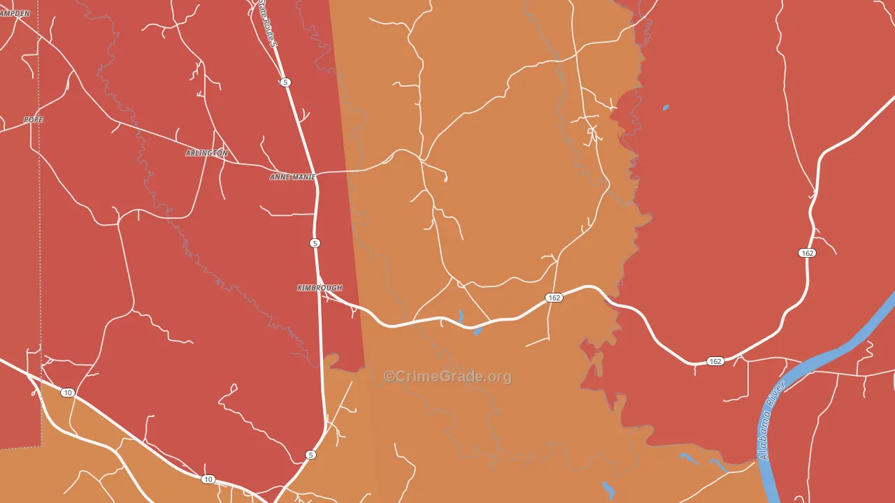 Kimbrough, AL Map of Burglary Rates