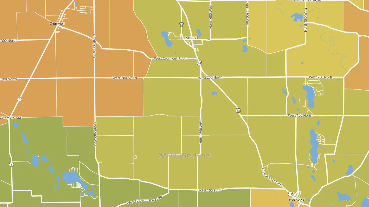 Kimmell, IN Map of Burglary Rates
