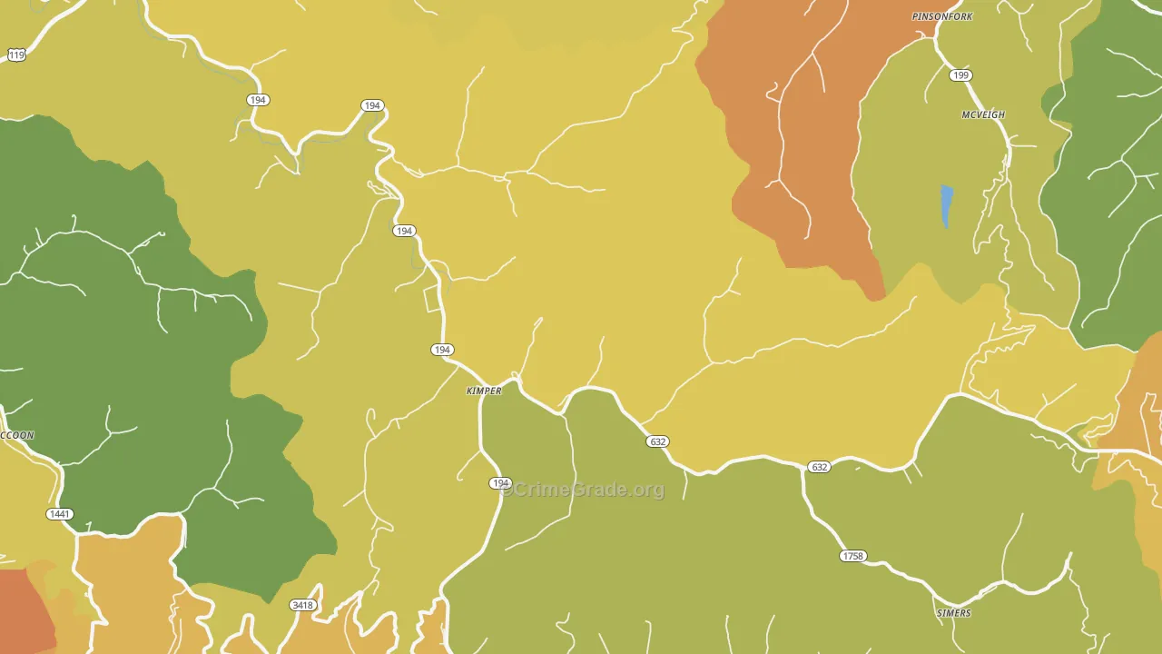 Kimper, KY Map of Burglary Rates
