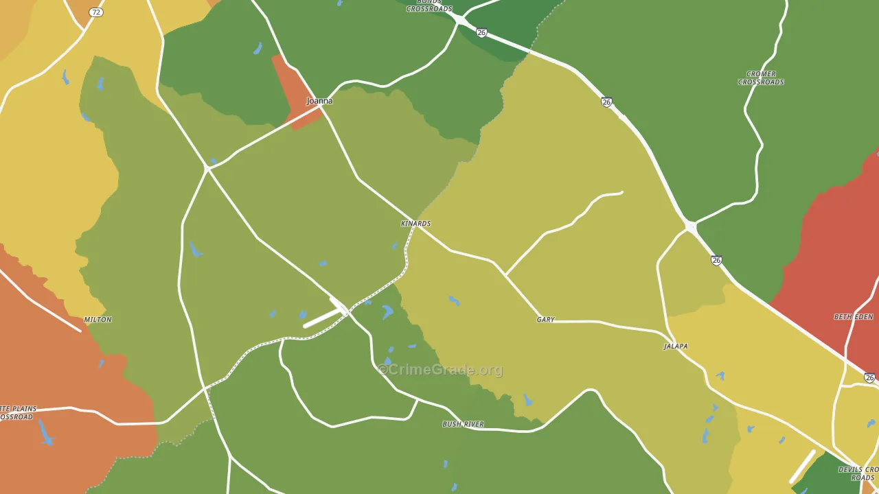 Kinards, SC Map of Burglary Rates