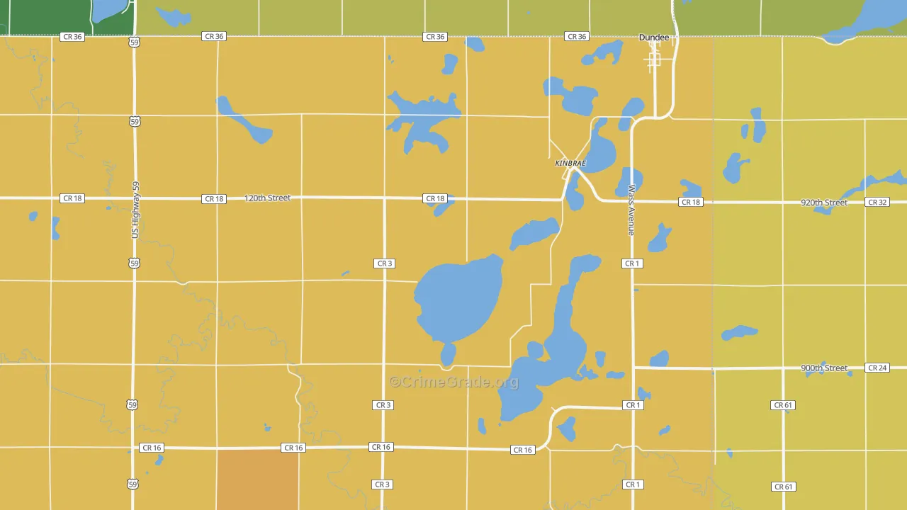 Kinbrae, MN Map of Burglary Rates