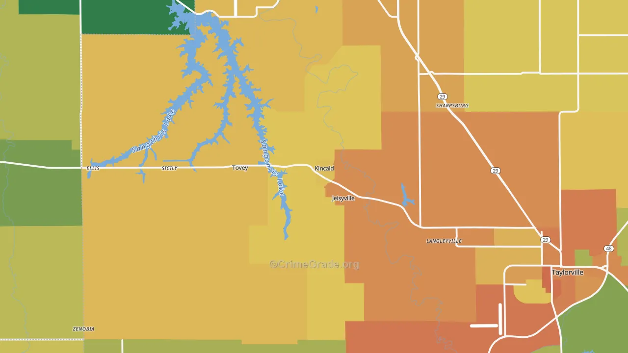 Kincaid, IL Map of Burglary Rates