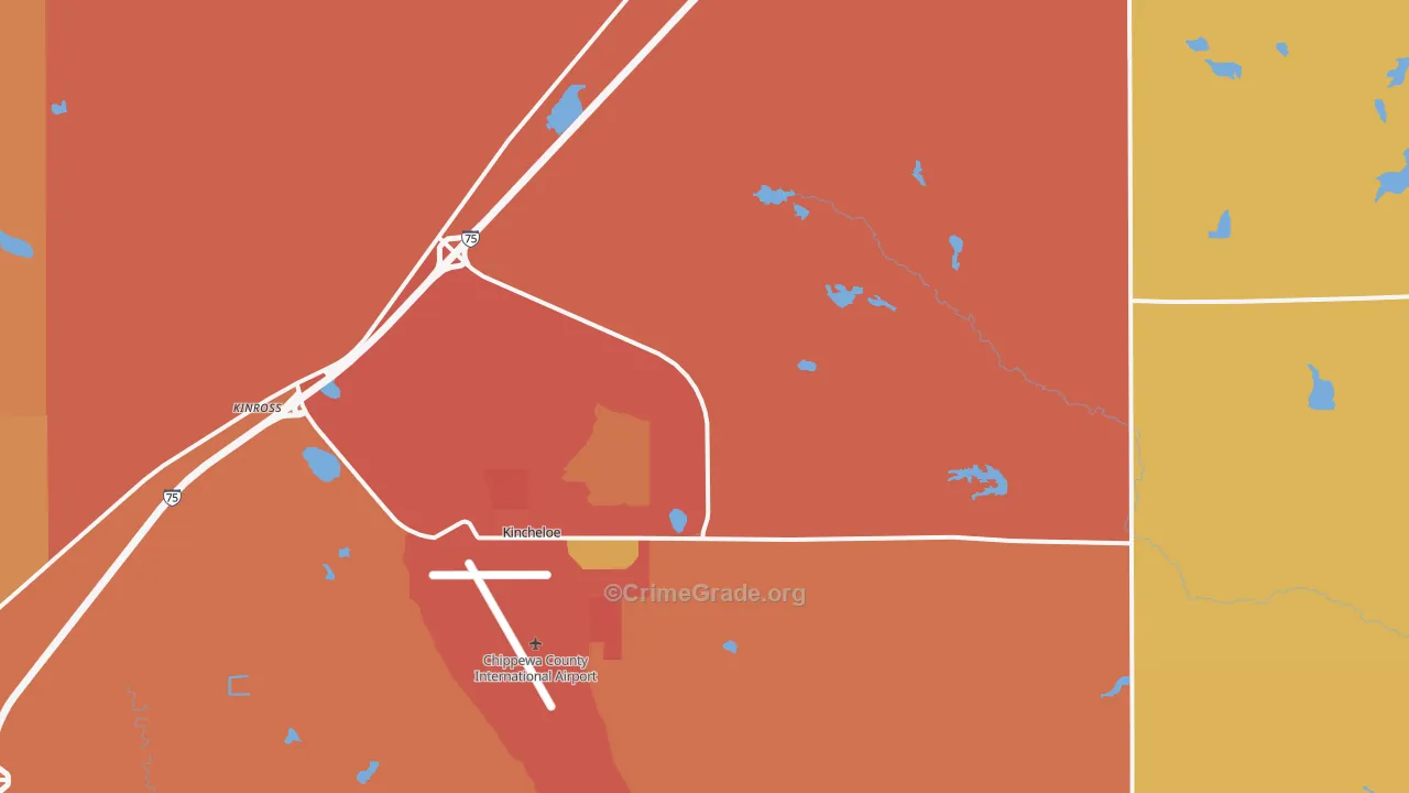 Kincheloe, MI Map of Burglary Rates