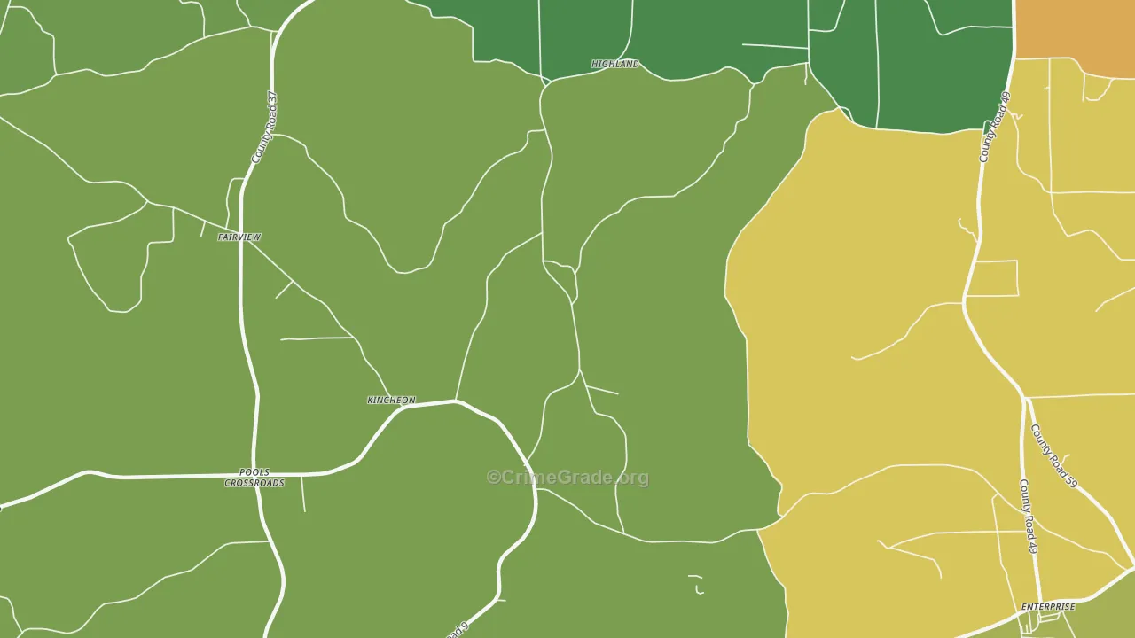 Kincheon, AL Map of Burglary Rates