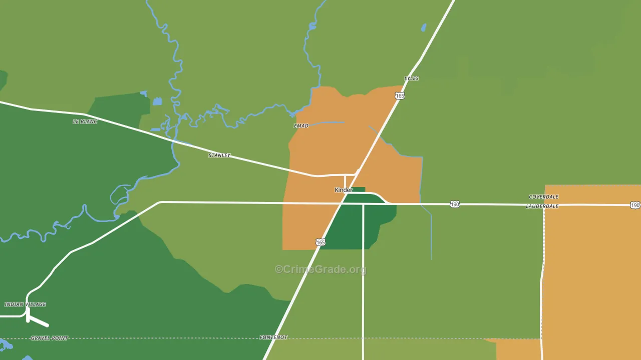 Kinder, LA Map of Burglary Rates