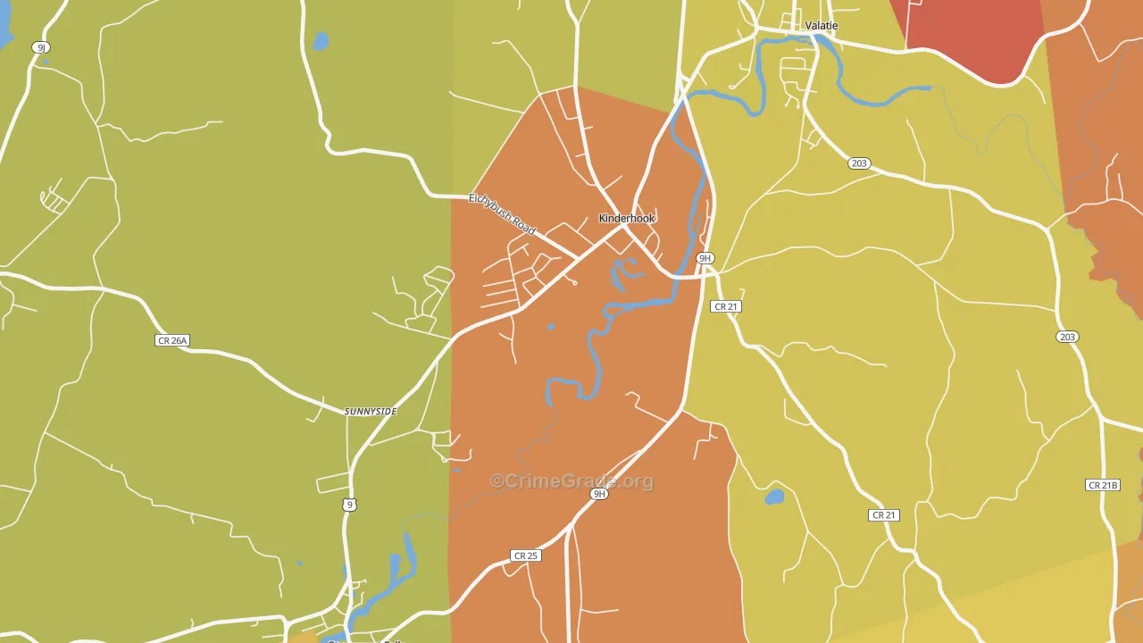 Kinderhook, NY Map of Burglary Rates