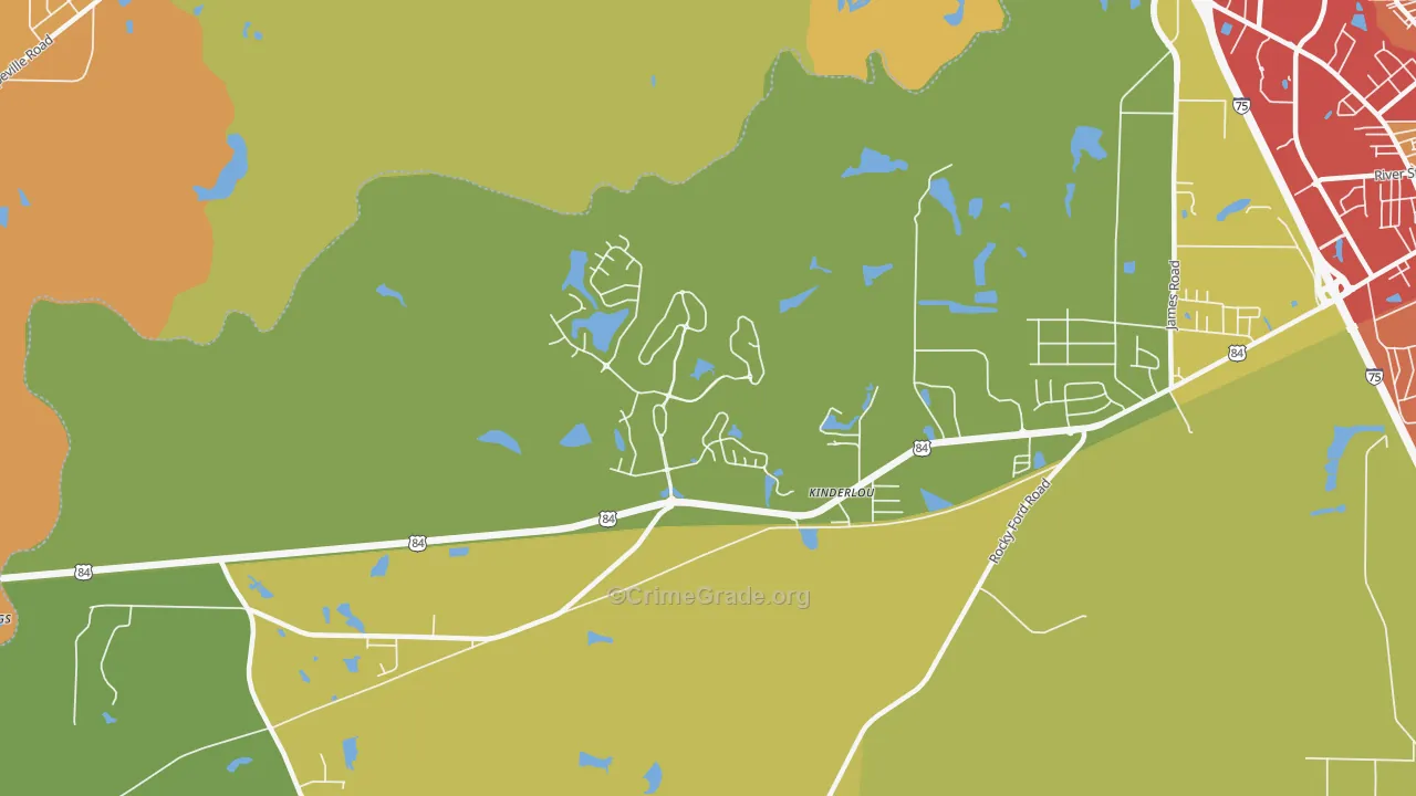 Kinderlou, GA Map of Burglary Rates