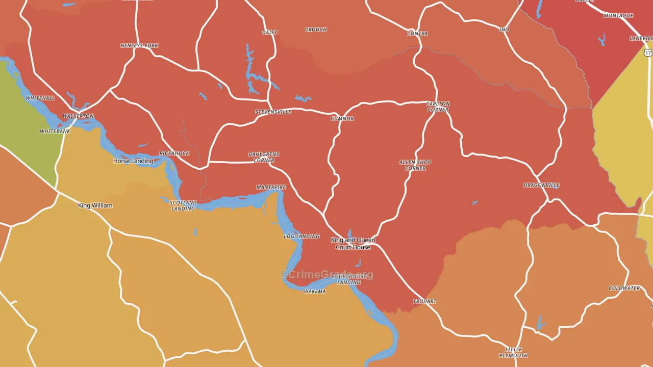 King and Queen County, VA Map of Burglary Rates
