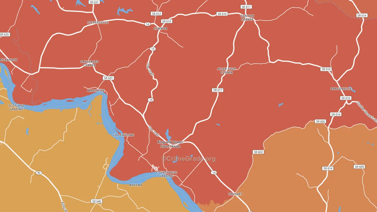 King And Queen Court House, VA Map of Burglary Rates