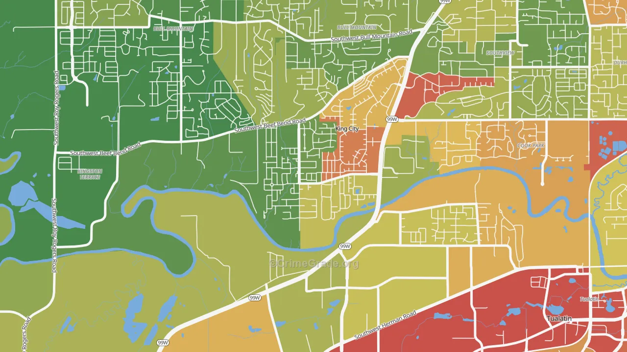 King City, OR Map of Burglary Rates