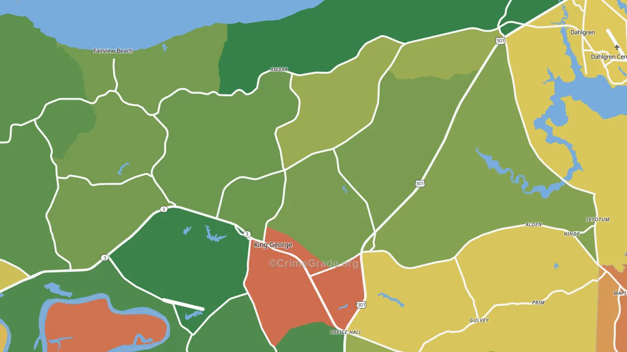 King George County, VA Map of Burglary Rates