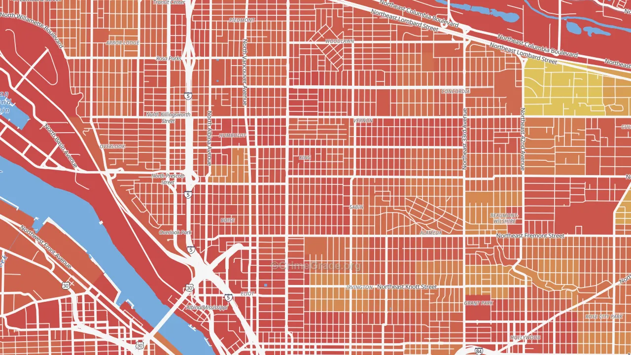 King, Portland, OR Map of Burglary Rates