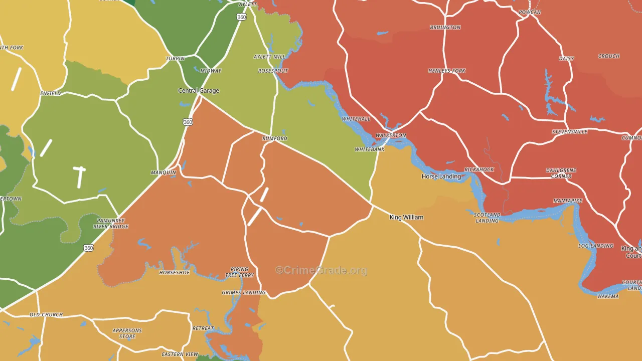 King William County, VA Map of Burglary Rates