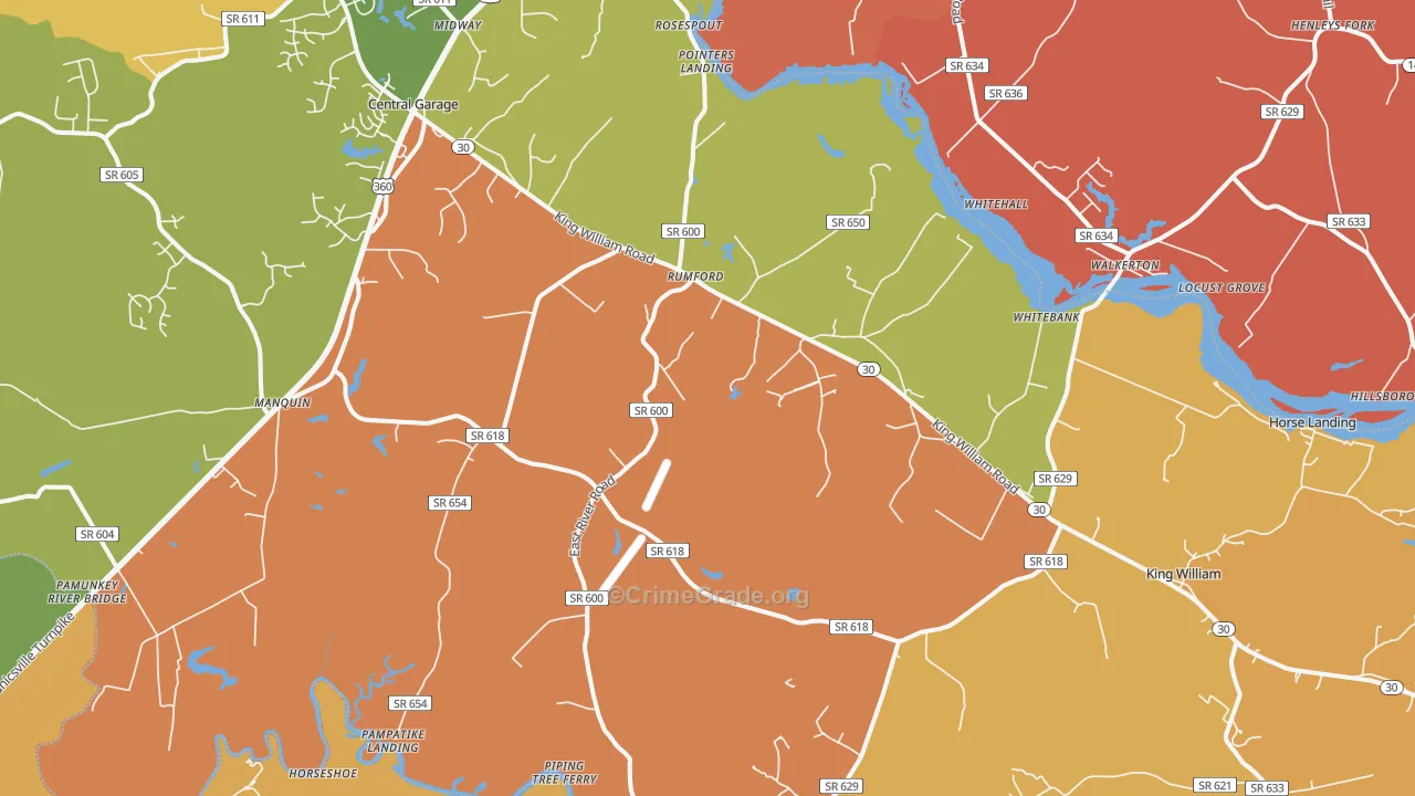 King William, VA Map of Burglary Rates