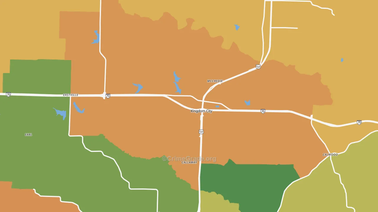 Kingdom City, MO Map of Burglary Rates