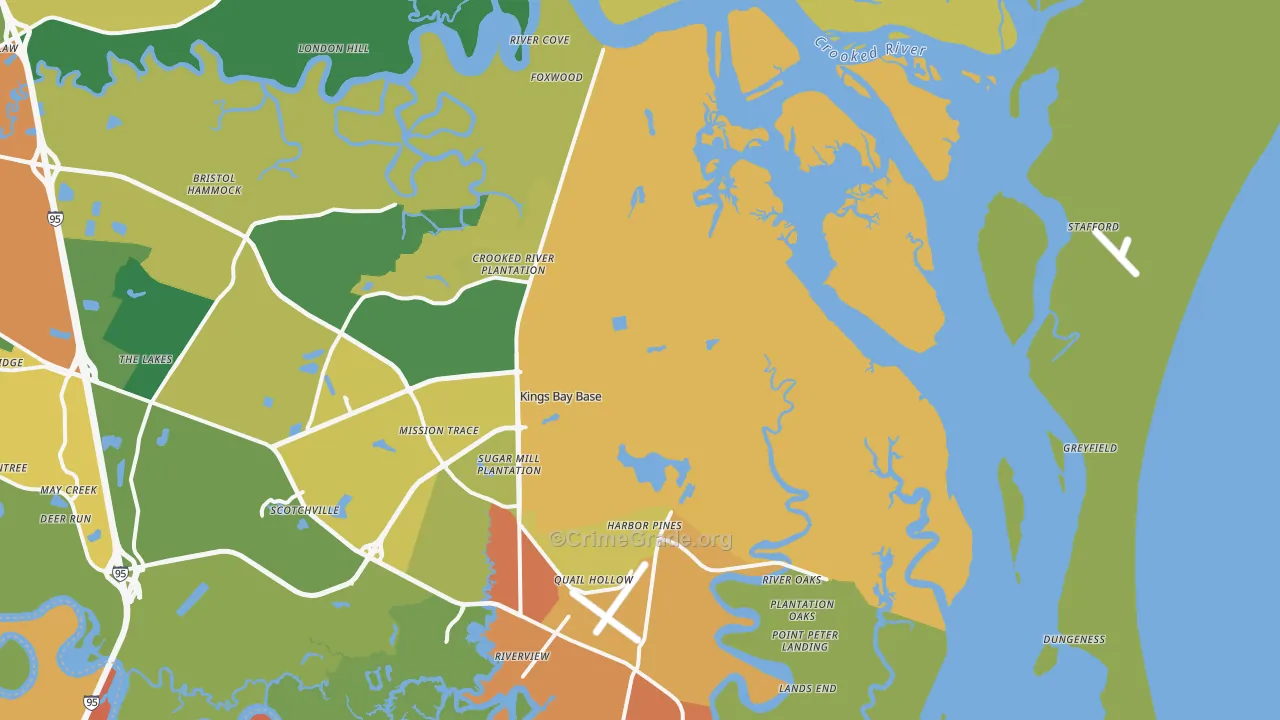 Kings Bay, GA Map of Burglary Rates