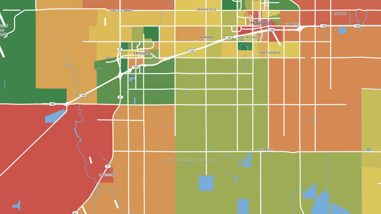 Kings County, CA Map of Burglary Rates