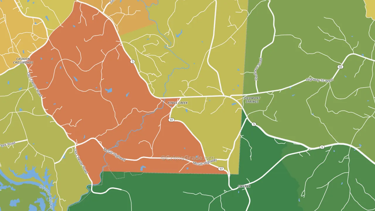 Kings Creek, SC Map of Burglary Rates