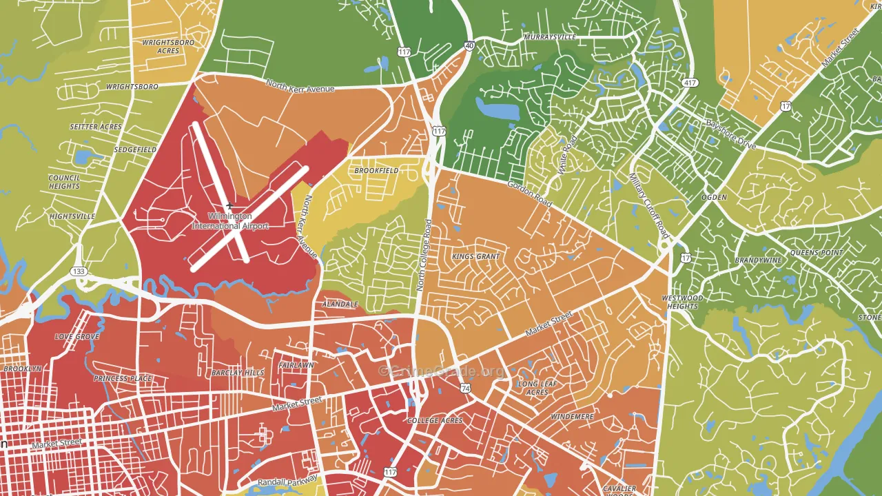 Kings Grant, NC Map of Burglary Rates