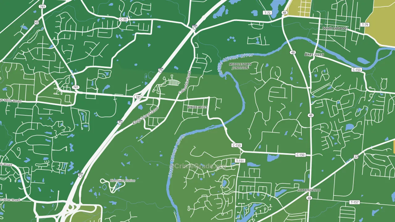 Kings Mills, OH Map of Burglary Rates
