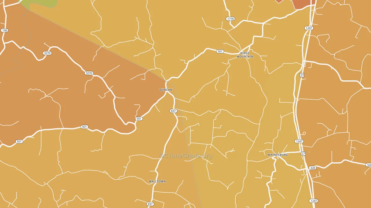 Kings Mountain, KY Map of Burglary Rates