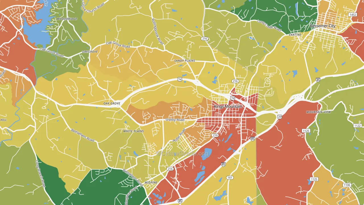 Kings Mountain, NC Map of Burglary Rates