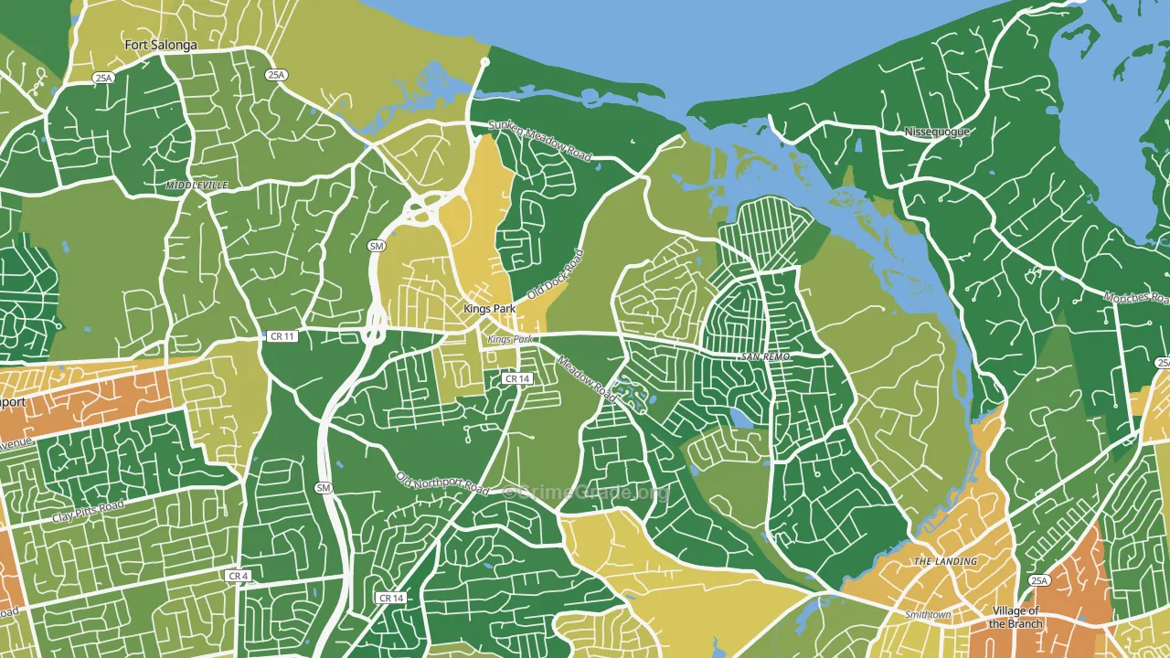 Kings Park, NY Map of Burglary Rates