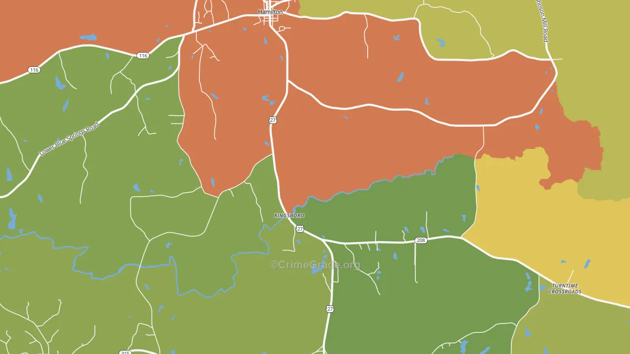 Kingsboro, GA Map of Burglary Rates