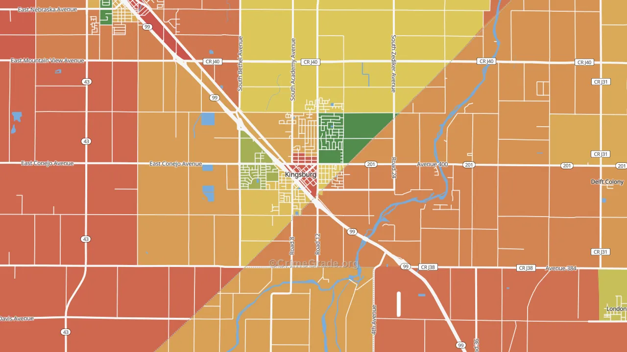 Kingsburg, CA Map of Burglary Rates