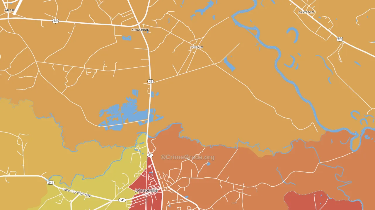Kingsburg, SC Map of Burglary Rates