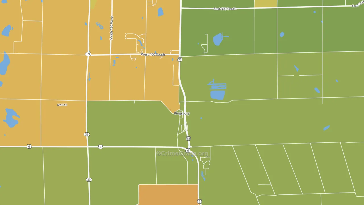 Kingsbury, IN Map of Burglary Rates