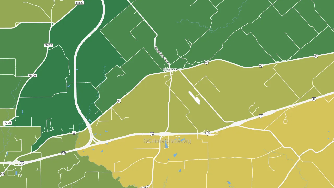 Kingsbury, TX Map of Burglary Rates