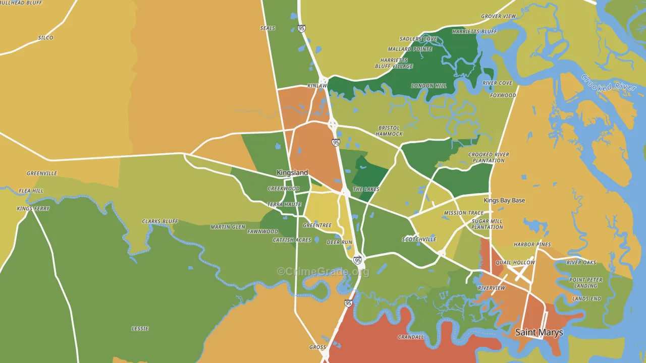 Kingsland, GA Map of Burglary Rates