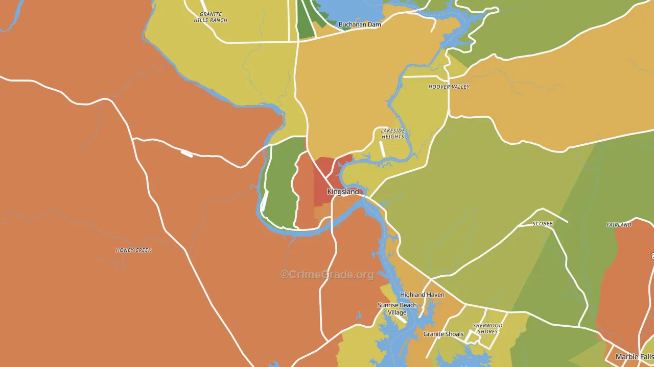 Kingsland, TX Map of Burglary Rates
