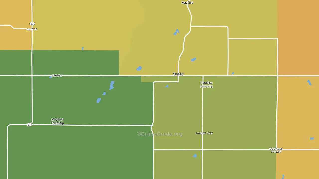 Kingsley, MI Map of Burglary Rates